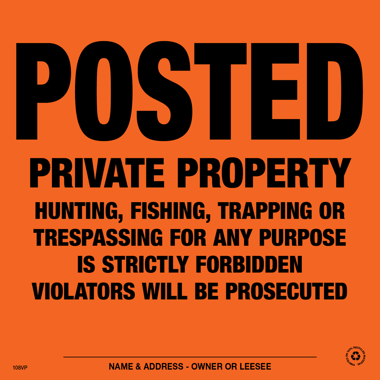 Posted Private Property Posted Signs - Orange or Yellow Plastic - Pack of 25