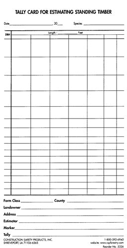 Manilla Timber Tally Card (100/pk)