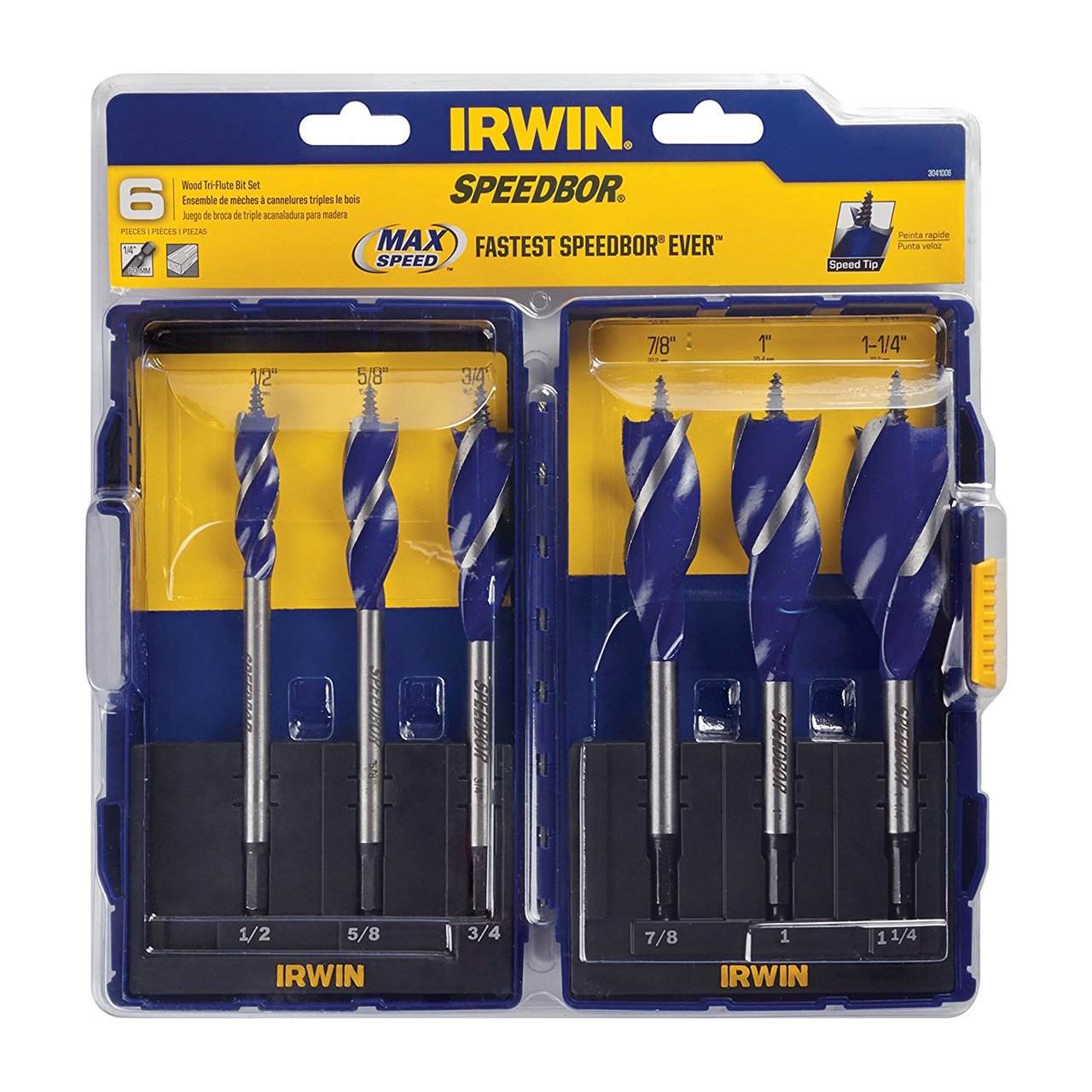 Irwin SpeedBor Max Speed 6 Piece Auger Wood Drill Bit Set, 3041006