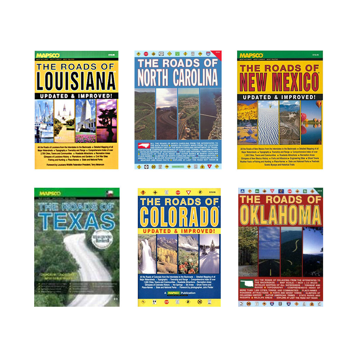Travel Maps - The Roads of Louisiana, N. Carolina, Colorado, Oklahoma, Texas and New Mexico