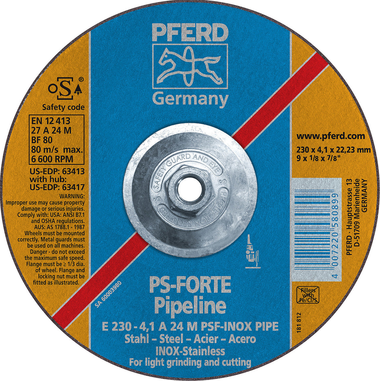 PFerd Stainless Steel Pipeline Cut-Off Wheels