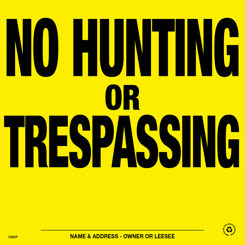 No Hunting or Trespassing Posted Signs - Yellow Plastic - Pack of 25