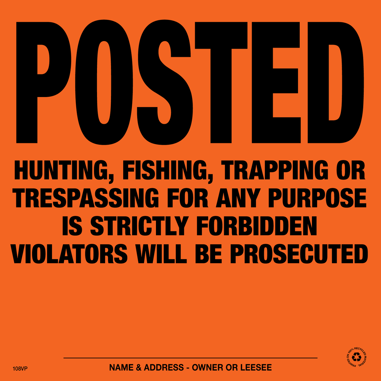 Posted Violators Will Be Prosecuted Posted Signs - Orange Aluminum - Pack of 25