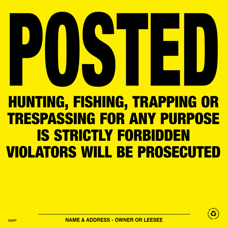 Posted Violators Will Be Prosecuted Posted Signs - Yellow Plastic - Pack of 25