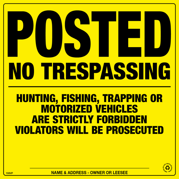 Posted No Trespassing Signs - Yellow Plastic - Pack of 25