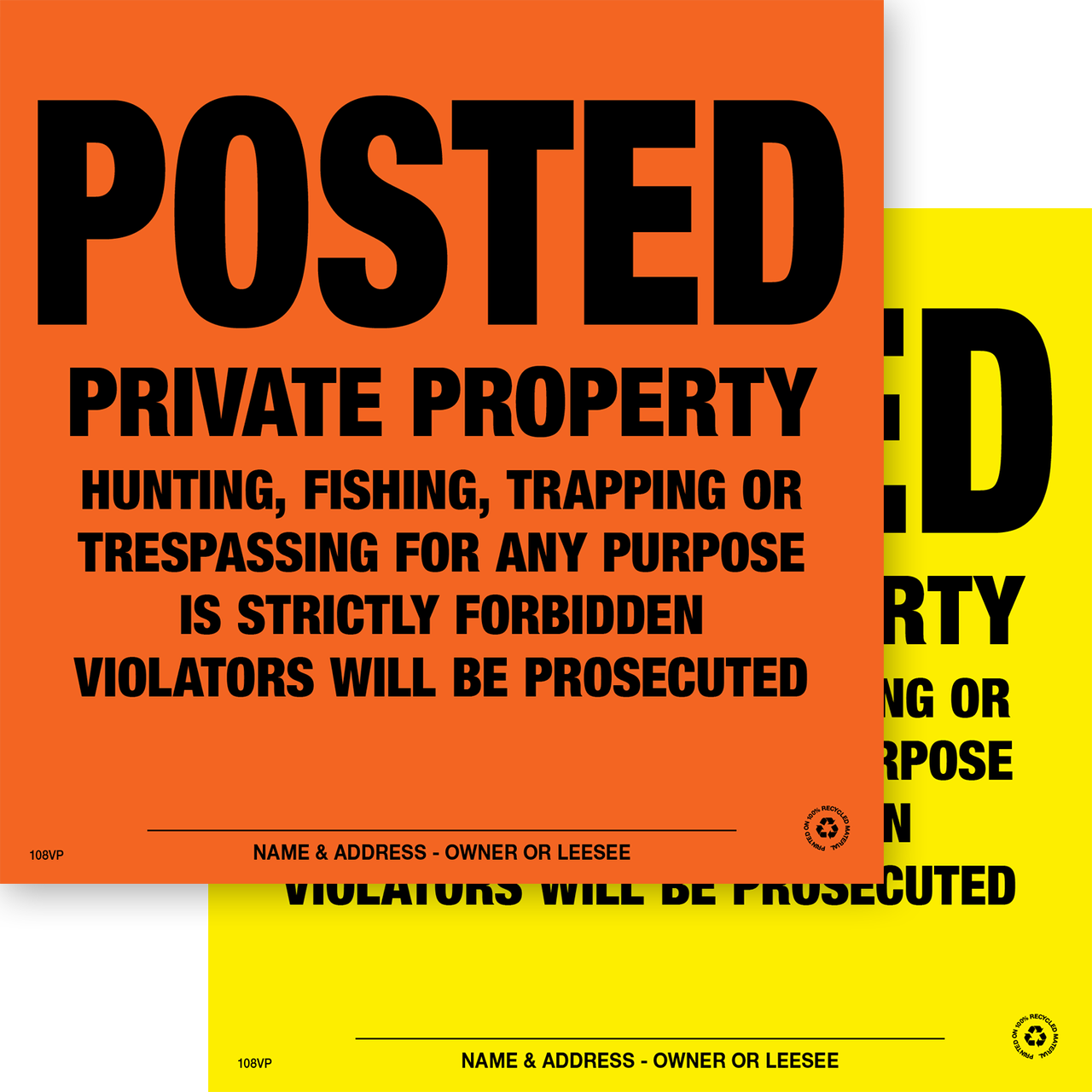 Posted Private Property Posted Signs - Orange or Yellow Aluminum - Pac ...