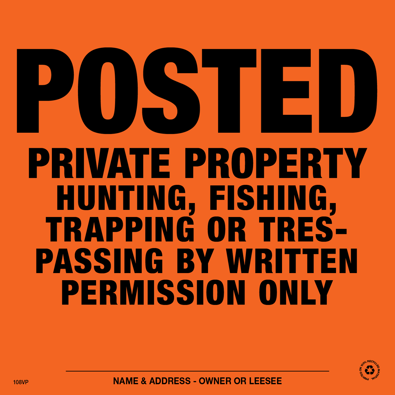 Posted Written Permission Only Posted Signs - Orange Aluminum -  Pack of 25