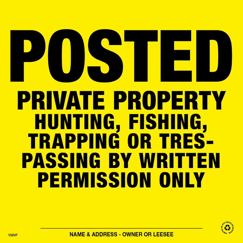 Posted Written Permission Posted Signs - Yellow Plastic -  Pack of 25