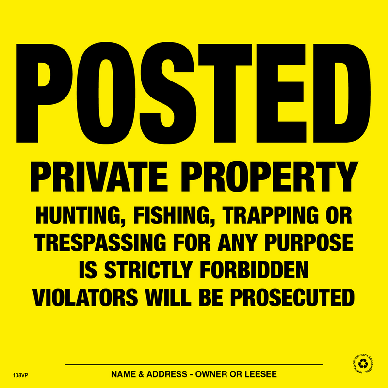 Posted Private Property Posted Signs - Orange or Yellow Aluminum - Pack of 25