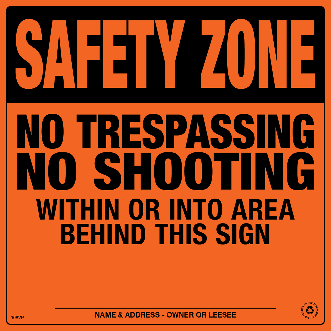 Safety Zone/No Trespassing/No Shooting Posted Sign - Orange Aluminum -  Pack of 25