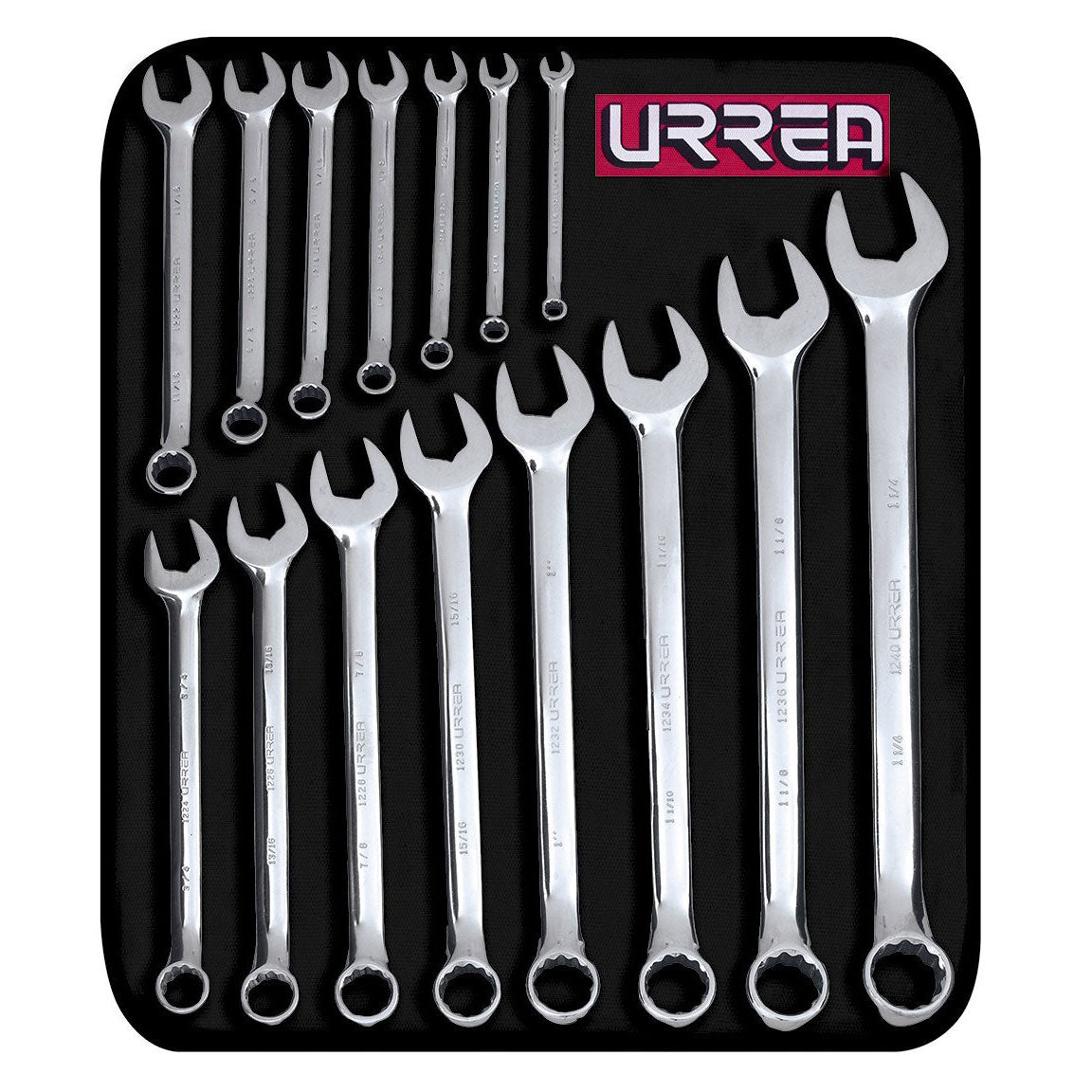 URREA 12-Point Chrome Combination Wrench Set (15 Pieces), 1200F